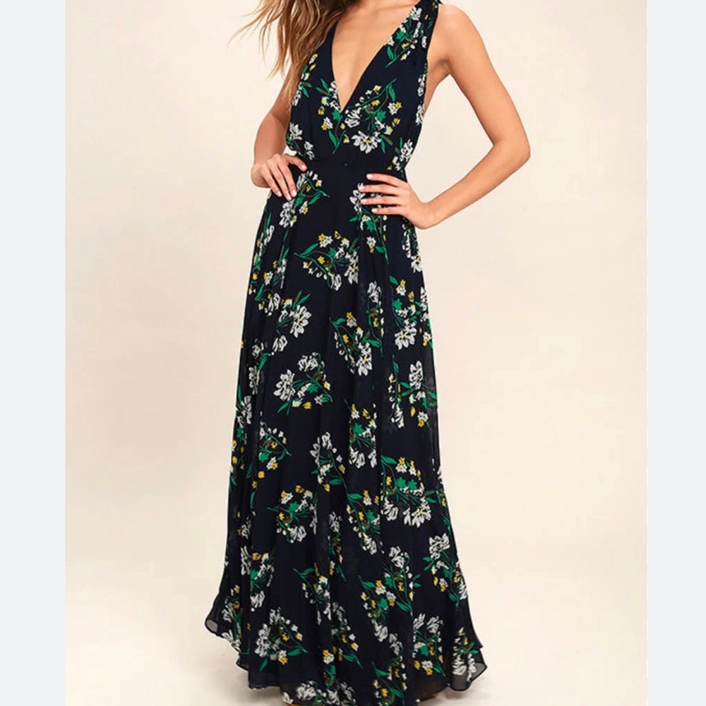 Lulus- Navy blue floral print maxi dress